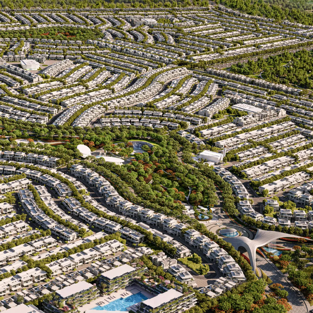 Aerial view of the Florence masterplan and its amenities