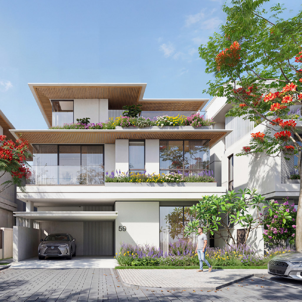 The Piazza villa double-height interior